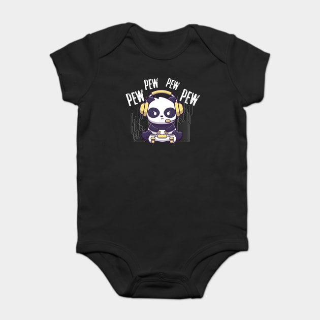 Gaming Panda Pew Pew Video Game Addict Baby Bodysuit by The WYLD Tribe